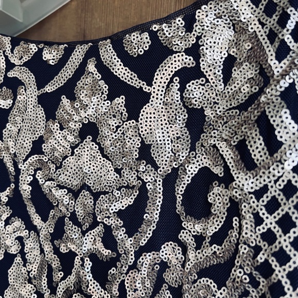 R&M Richards Womens Sequined Evening Navy Gold Maxi Gown Dress Size 6 - Picture 6 of 15